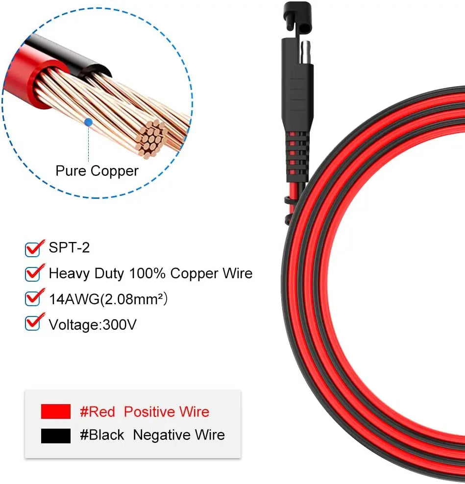 14AWG 4.5M SAE to SAE Extension Cable Quick Connect Battery Charging Wire for Car, RV, Motorcycle & Solar Panel Universal Power Lead