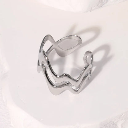Stainless Steel Irregular Wave Adjustable Ring – Creative Gold Statement Jewelry for Women & Men