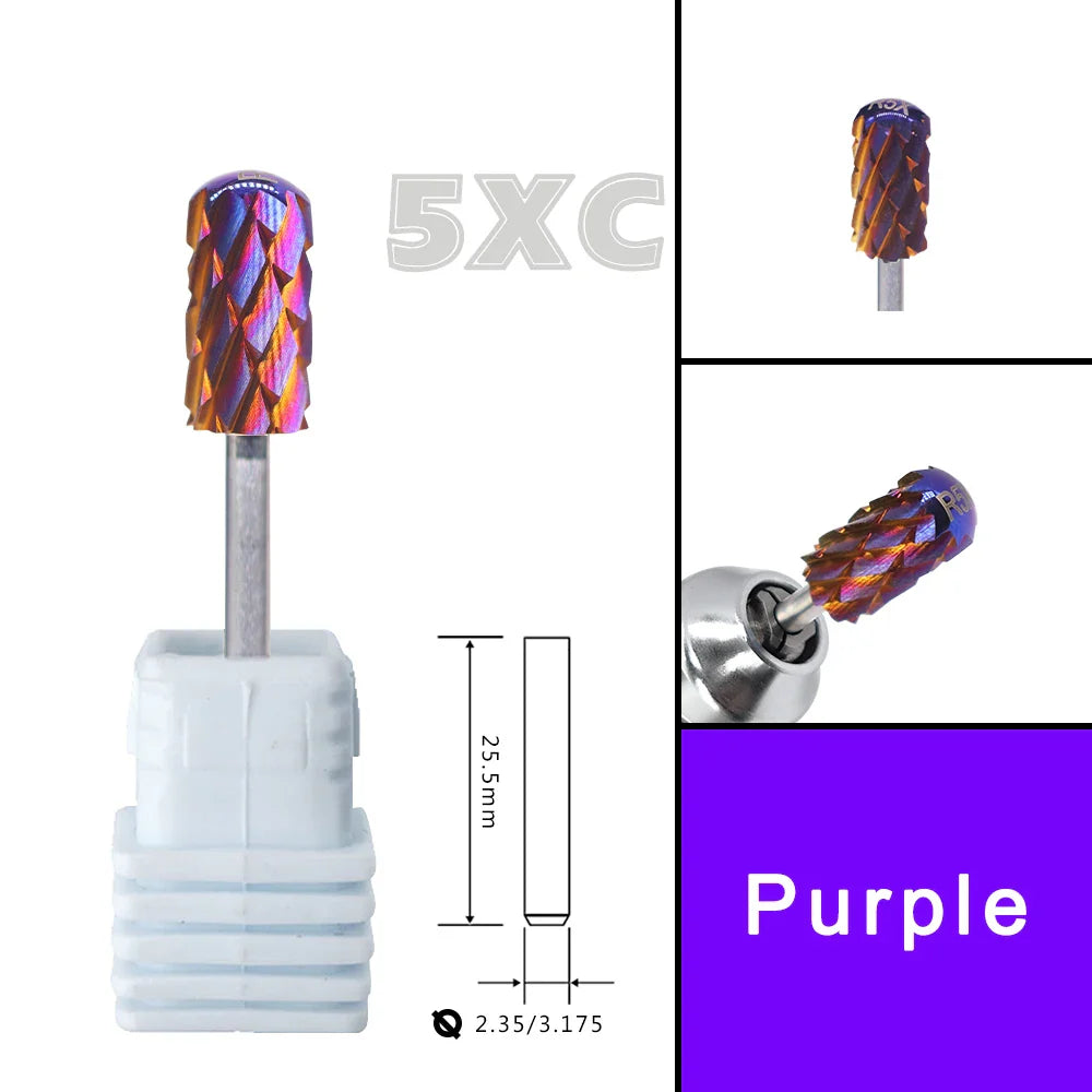 RolinStar 6.6 Purple Tungsten Carbide Nail Drill Bit – Dual-Hand Use, Large Round Top Barrel for Powder Removal