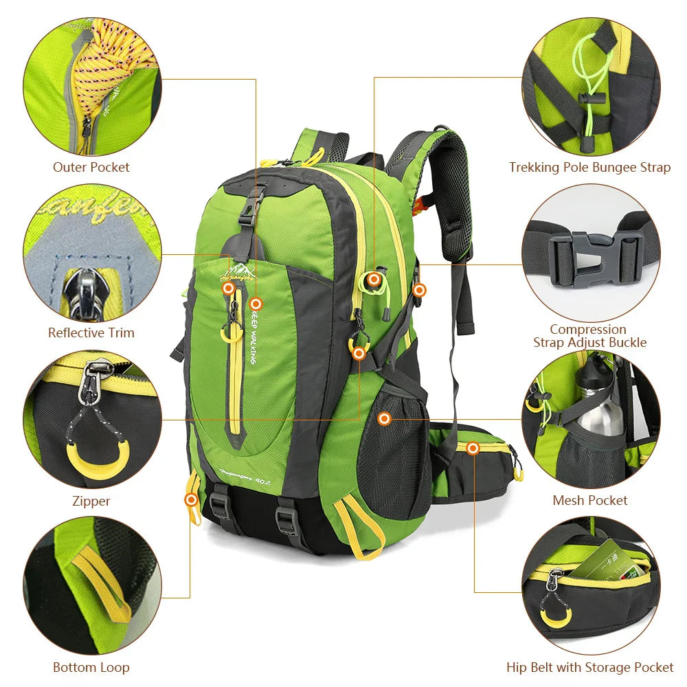 40L Water-Resistant Travel Backpack — Camping, Hiking, Trekking & Climbing Daypack with Laptop Compartment for Men & Women