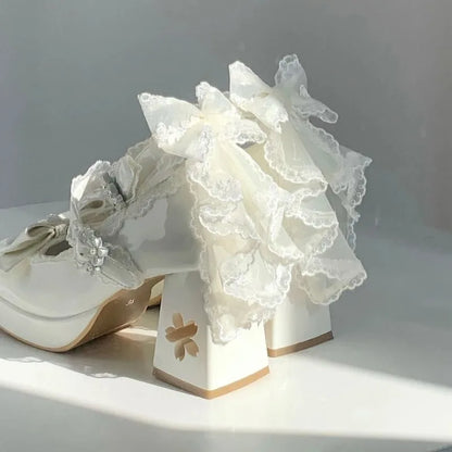 Lolita Butterfly Knot High Heels – Cute Platform Mary Jane Shoes for Girls, Students & Sakura Wedding Dress