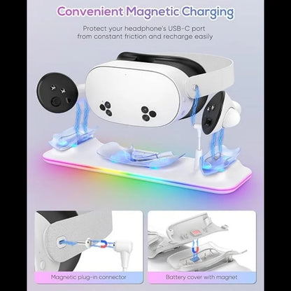 Kinwin PD 18W Fast Charging Dock for Meta Quest 3S – RGB Light Magnetic Charging Station for Oculus Accessories
