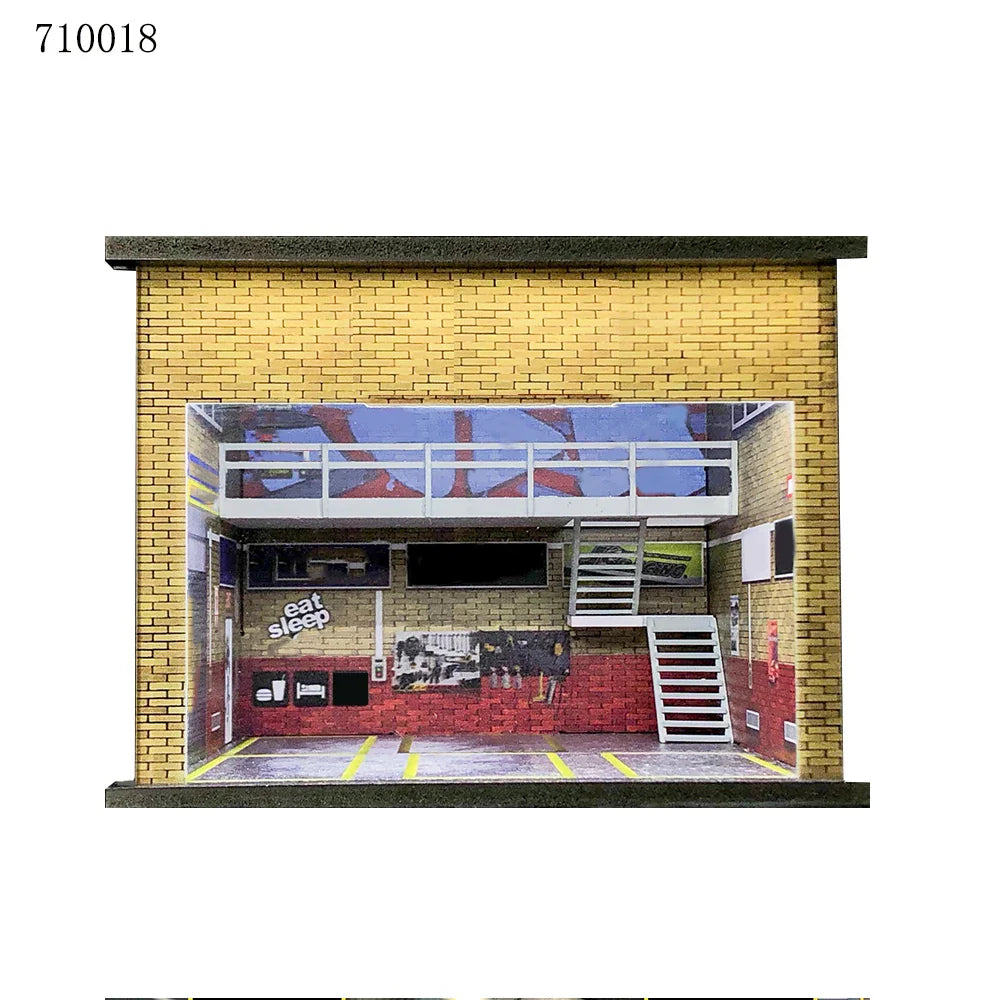 GFans 1:64 Scale Diorama Car Garage Model – LED Lighted Parking Lot DIY City Set for Collection & Display Gifts