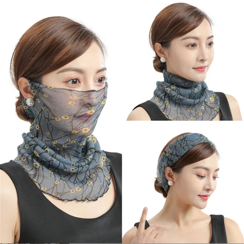 Spring Summer Chiffon Neck Scarf – Lightweight Multi-Function Anti-UV Sunscreen Face & Head Cover for Women