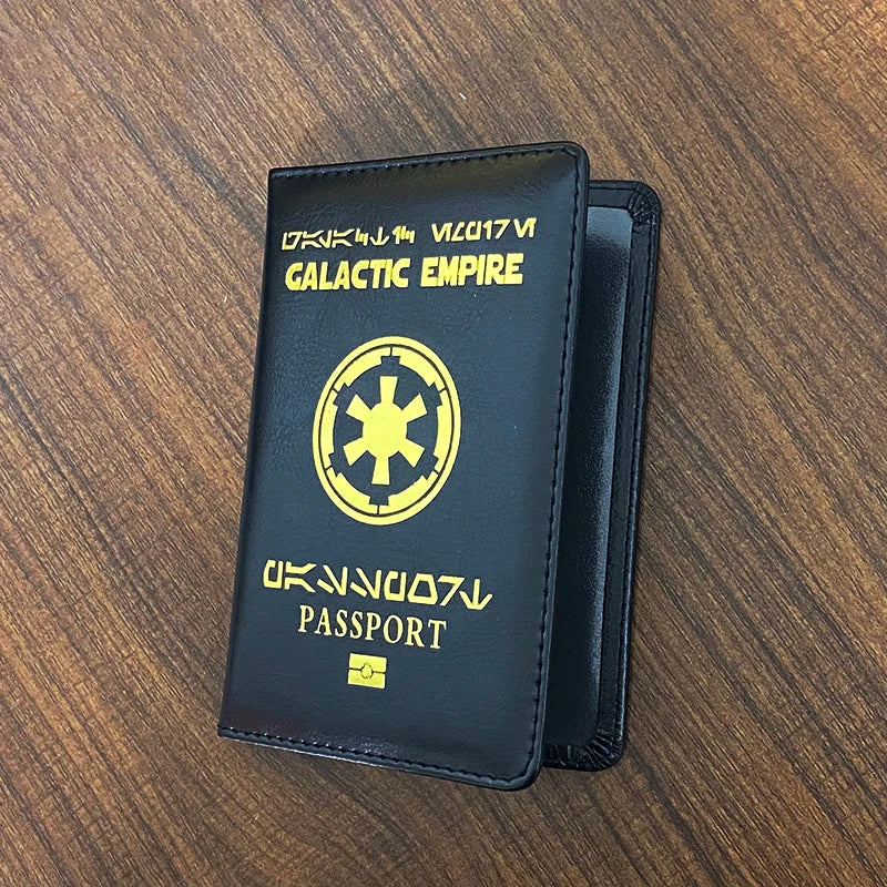 Galactic Empire Passport Cover | Black PU Leather Travel Wallet & Document Organizer with New Logo