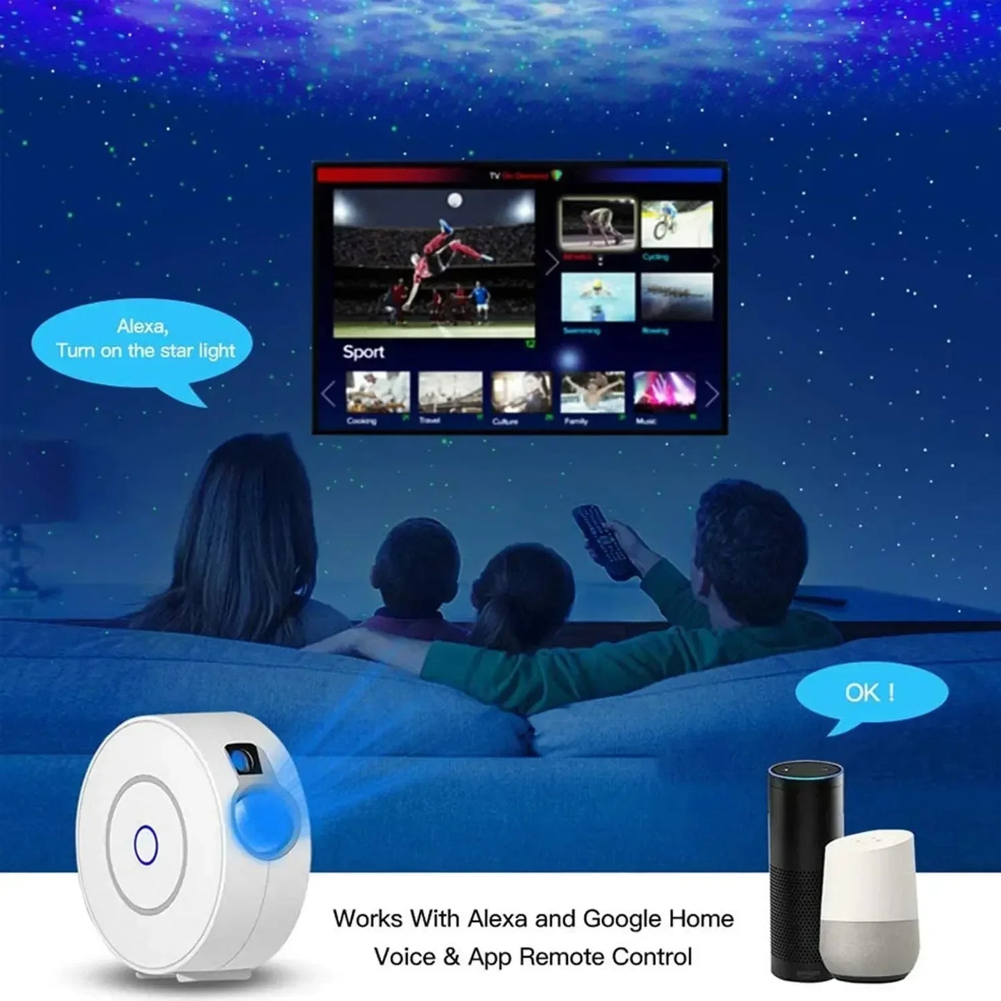 Tuya WiFi Smart Aurora Galaxy Starry Sky Projector – APP & Voice Control LED Night Light, Intelligent Space Atmosphere Lamp Home Decor Gift