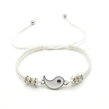 Couple Tai Chi Bracelet Set – Black & White Adjustable Rope Chain Jewelry for Daily Wear, Simple Style