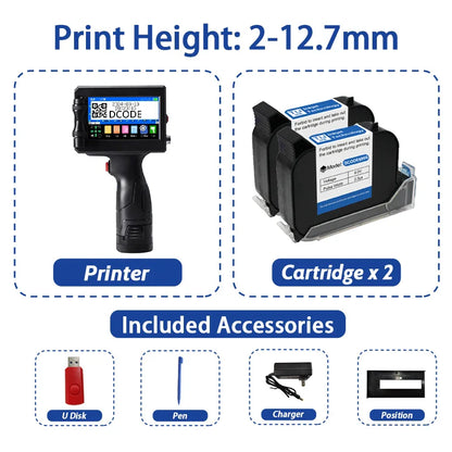DCODE 1750PLUS Handheld Inkjet Printer – Portable 12.7/25.4mm QR Code, Barcode, Text, Date & Batch Number Printing Machine, Label Coding Device