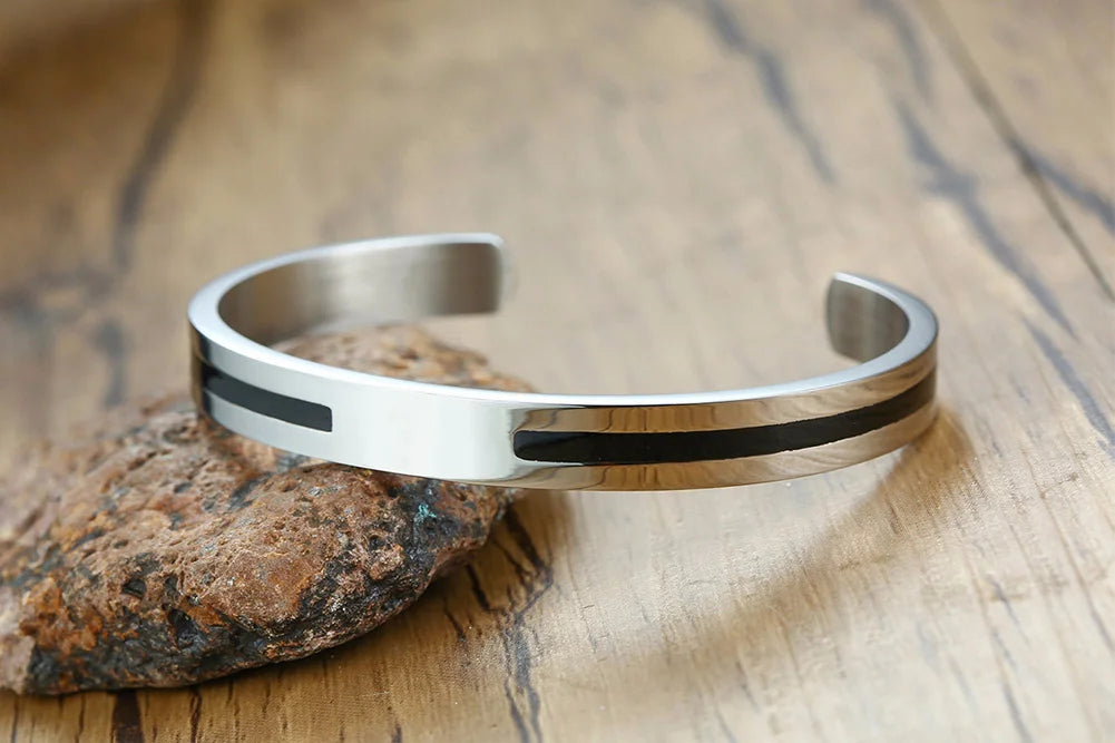 Men's Enamel Bangle - Viking Logo Cuff Bracelet, Stainless Steel Minimalist Bangle for Gentlemen