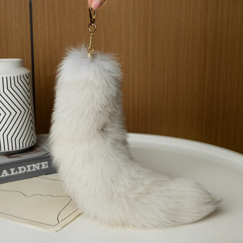 2024 Natural Fox Fur Tail Keychain – Chic Y2K Furry 40cm Keyring Accessory for Women’s Car Keys