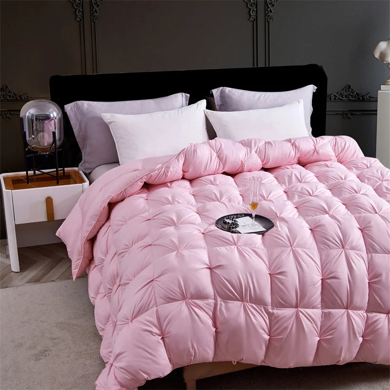 Premium White Goose Down Comforter – Winter Warm Feather Duvet, Lightweight & Cozy, Queen/King Size, Pinch Pleated 3D Design