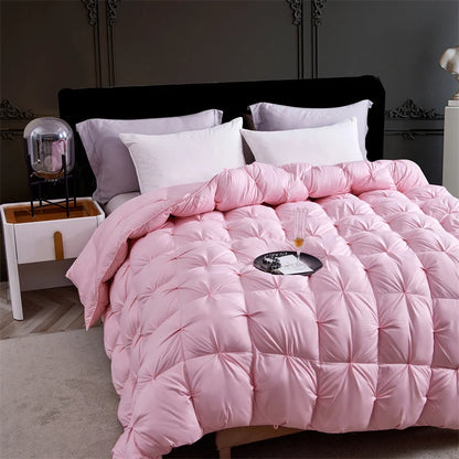 Premium White Goose Down Comforter – Winter Warm Feather Duvet, Lightweight & Cozy, Queen/King Size, Pinch Pleated 3D Design