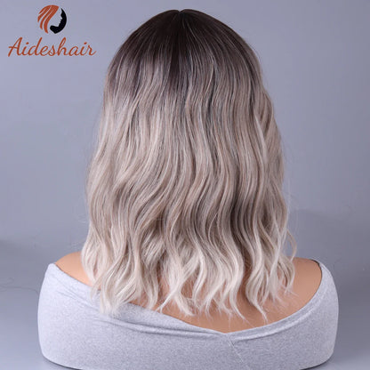 2023 New Synthetic Wig – Internet Celebrity Style with Fringe, Gradual Light Gray European & American Look