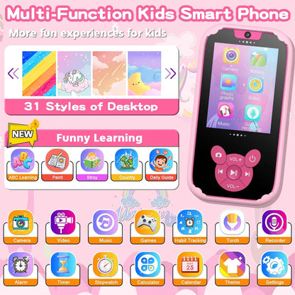 Kids Smart Phone Educational Toy – Dual Camera Music Player with 8GB Memory – Game Learning Phone for Ages 3-12 – Birthday Gift