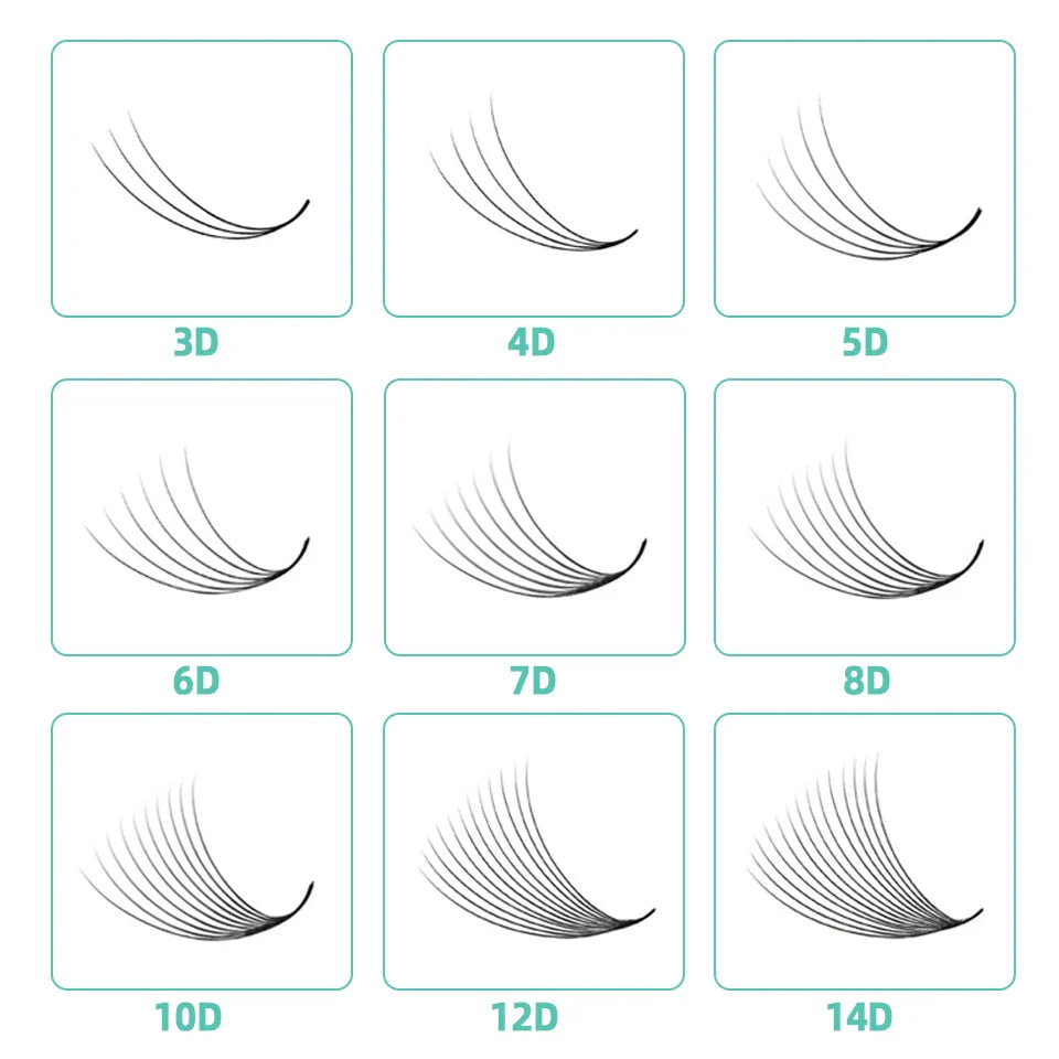 AGUUD 10-Tray Premade Volume Lashes – Super Fans with Needle Stem & Narrow Base for Eyelash Extensions