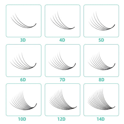 AGUUD 10-Tray Premade Volume Lashes – Super Fans with Needle Stem & Narrow Base for Eyelash Extensions