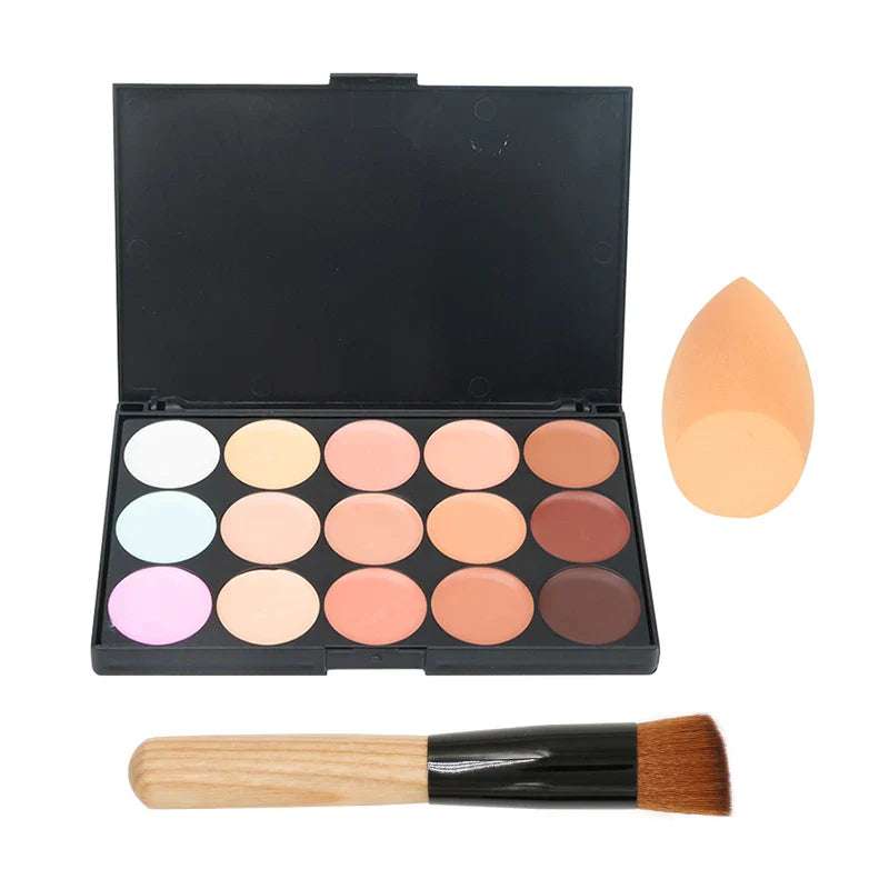 15-Color Professional Concealer & Contour Palette – Full Coverage Camouflage Cream Foundation Makeup Kit
