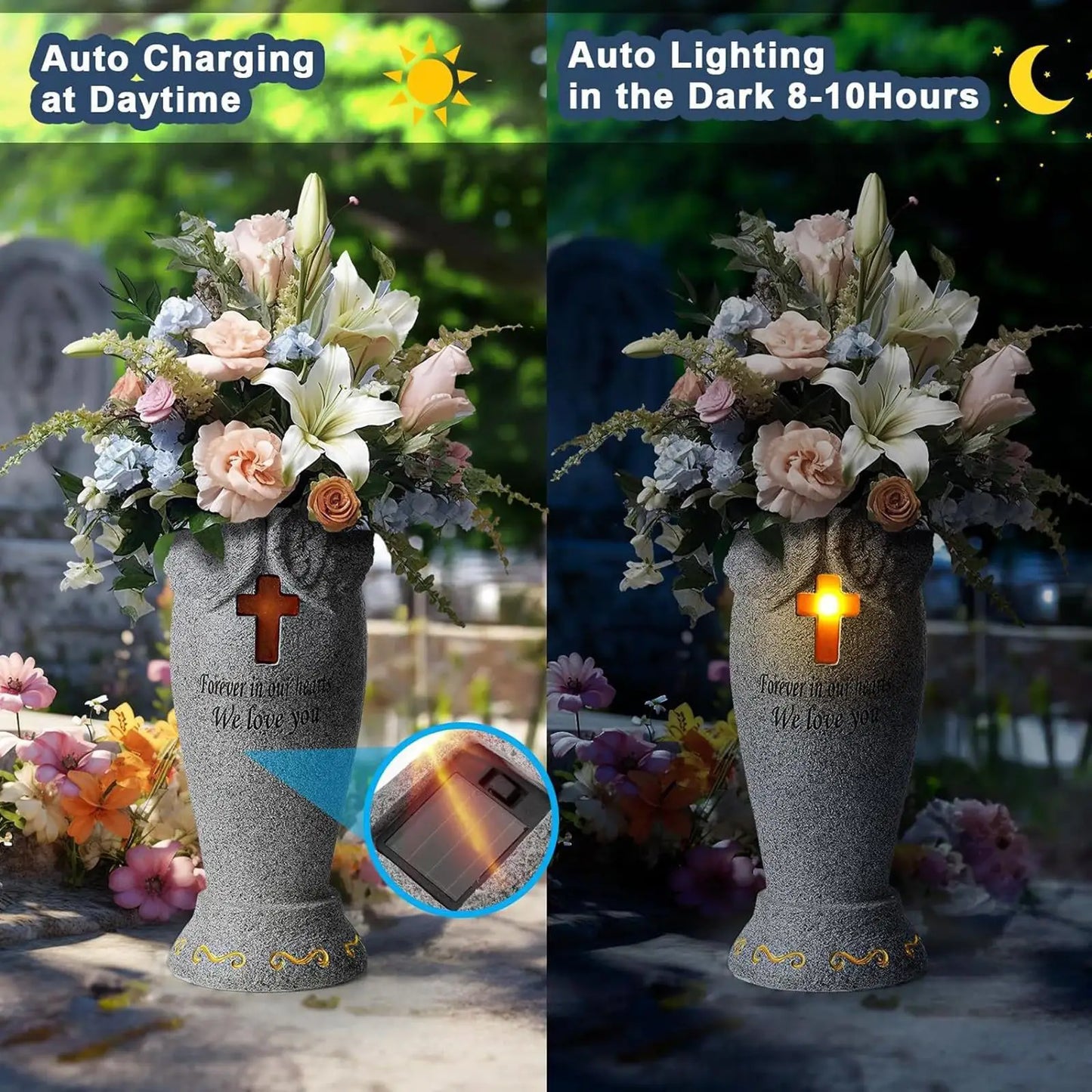Cemetery Grave Flower Vase – Resin Funeral Flower Holder, Grave Marker Decoration, Memorial Gift for Loved Ones