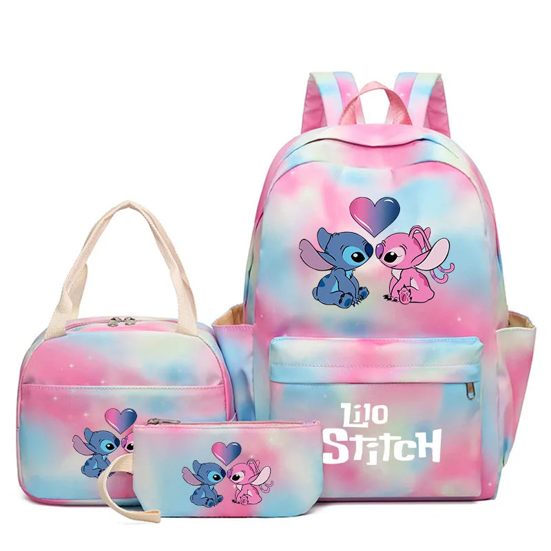 3Pcs Lilo & Stitch School Backpack Set – Colorful Cartoon Bookbag with Lunch Bag for Kids & Teens