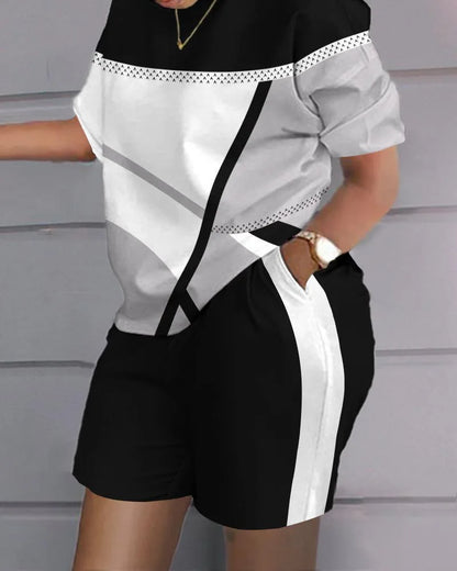 Women’s Printed 2-Piece Shorts Set – Short Sleeve T-Shirt & Elastic Waist Pants Matching Summer Y2K Outfit with Pockets (2025)