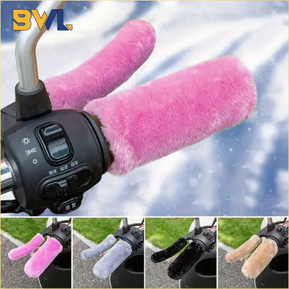 Winter Plush Handlebar Covers - Warm Non-Slip Windproof Grip Gloves for Electric Scooter, Motorcycle & Tricycle