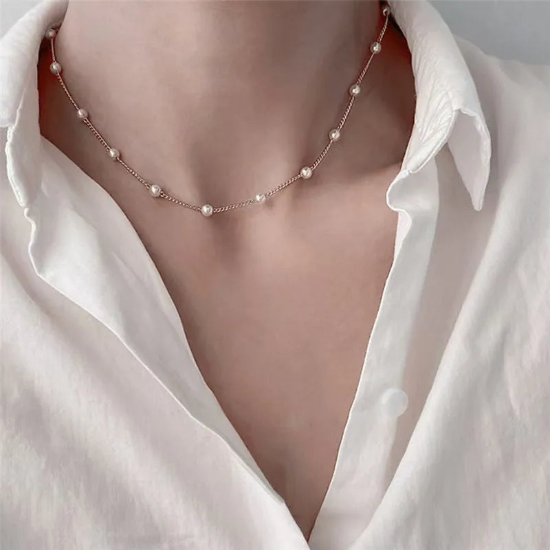 Women’s Gothic Pearl Beaded Lace Necklace – Gold Pendant Collar Jewelry Accessory for Girls