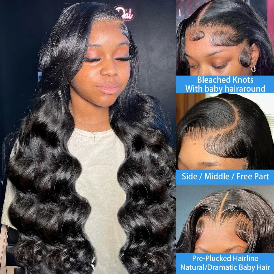 40 Inch Loose Body Wave Lace Front Wig – High-Density 13x6 HD Brazilian Black Human Hair for Women