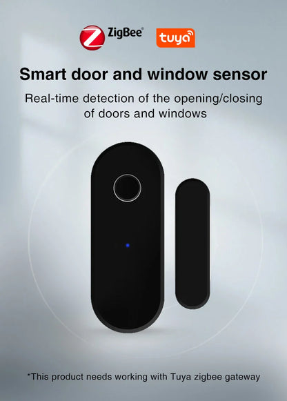 Tuya Smart Zigbee Door & Window Sensor – Black Open/Close Detector for Smart Home Security, Compatible with Smart Life App