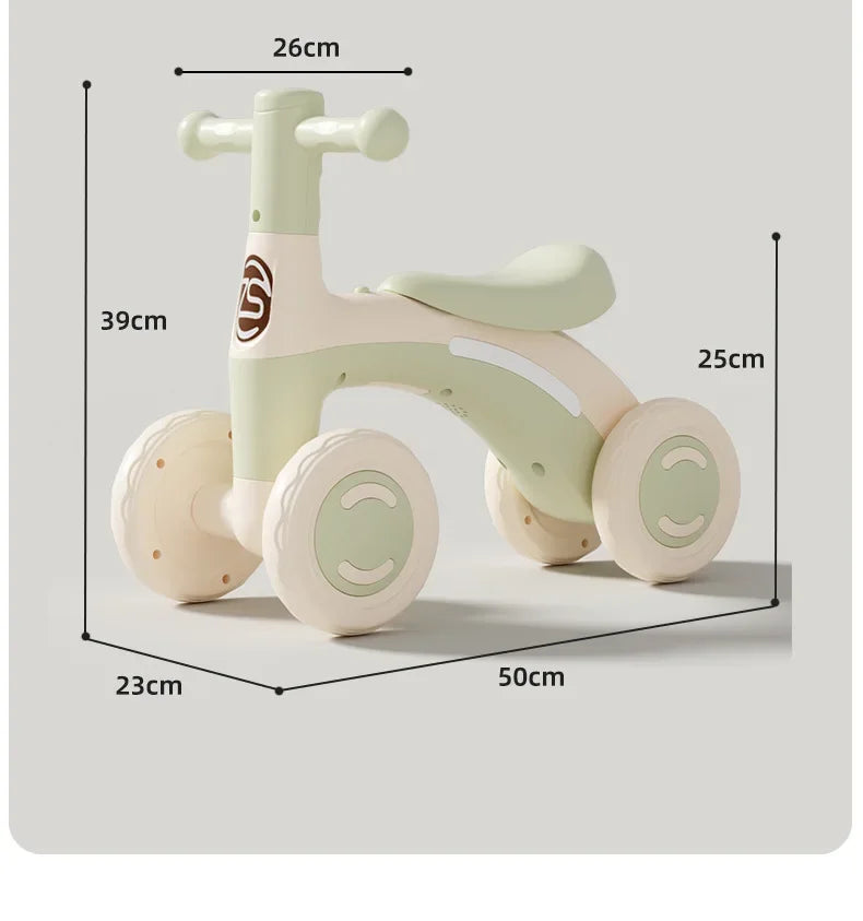 Anti-Tip Baby Balance Bike — 4-Wheel Silent Glider Walker for Ages 1-3, Toddler Training Ride-On with Safety Wheels for Indoor & Outdoor Use