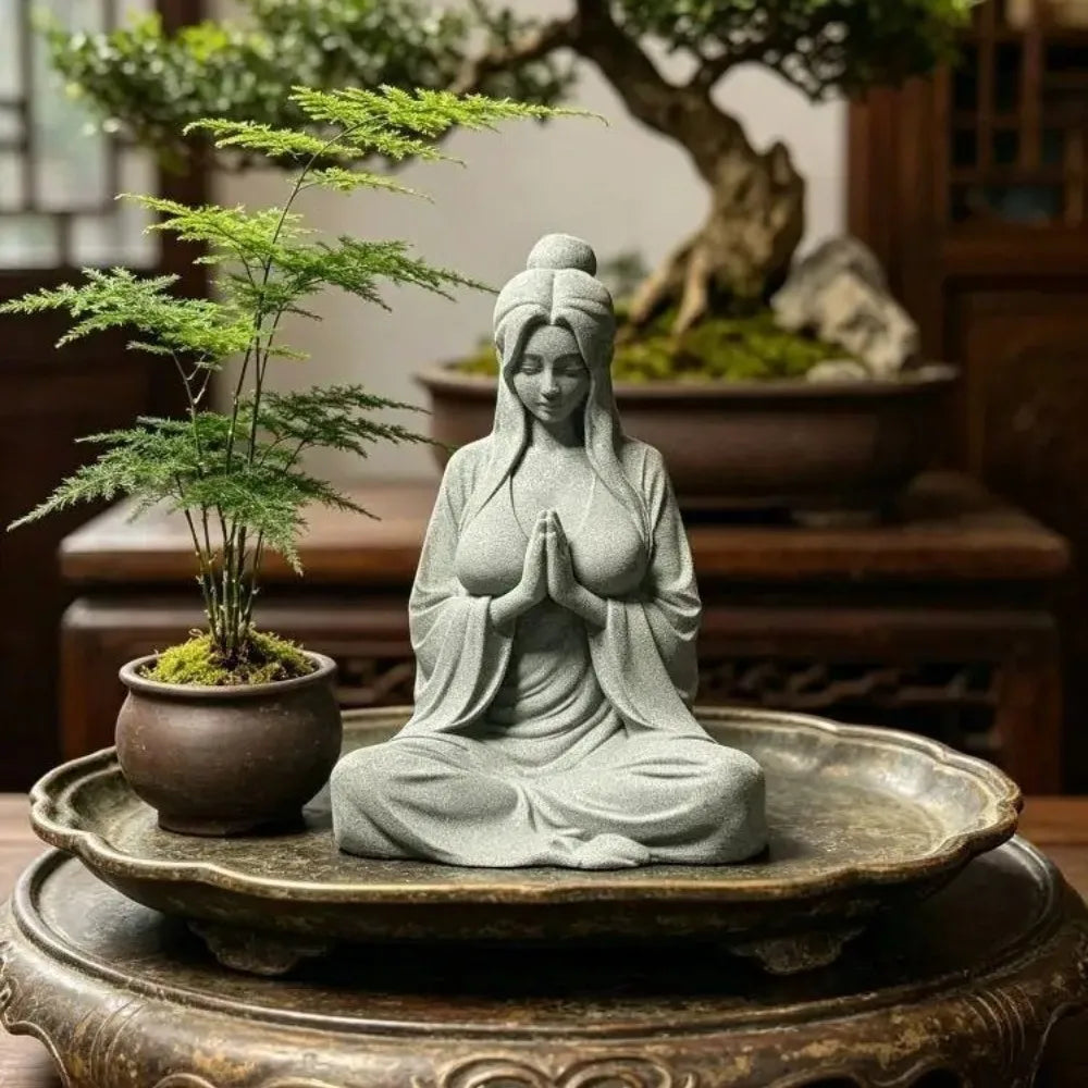 Meditation Zen Female Figurine - 3D Printed Cross-Legged Desktop Ornament for Tea Rooms & Home Decor