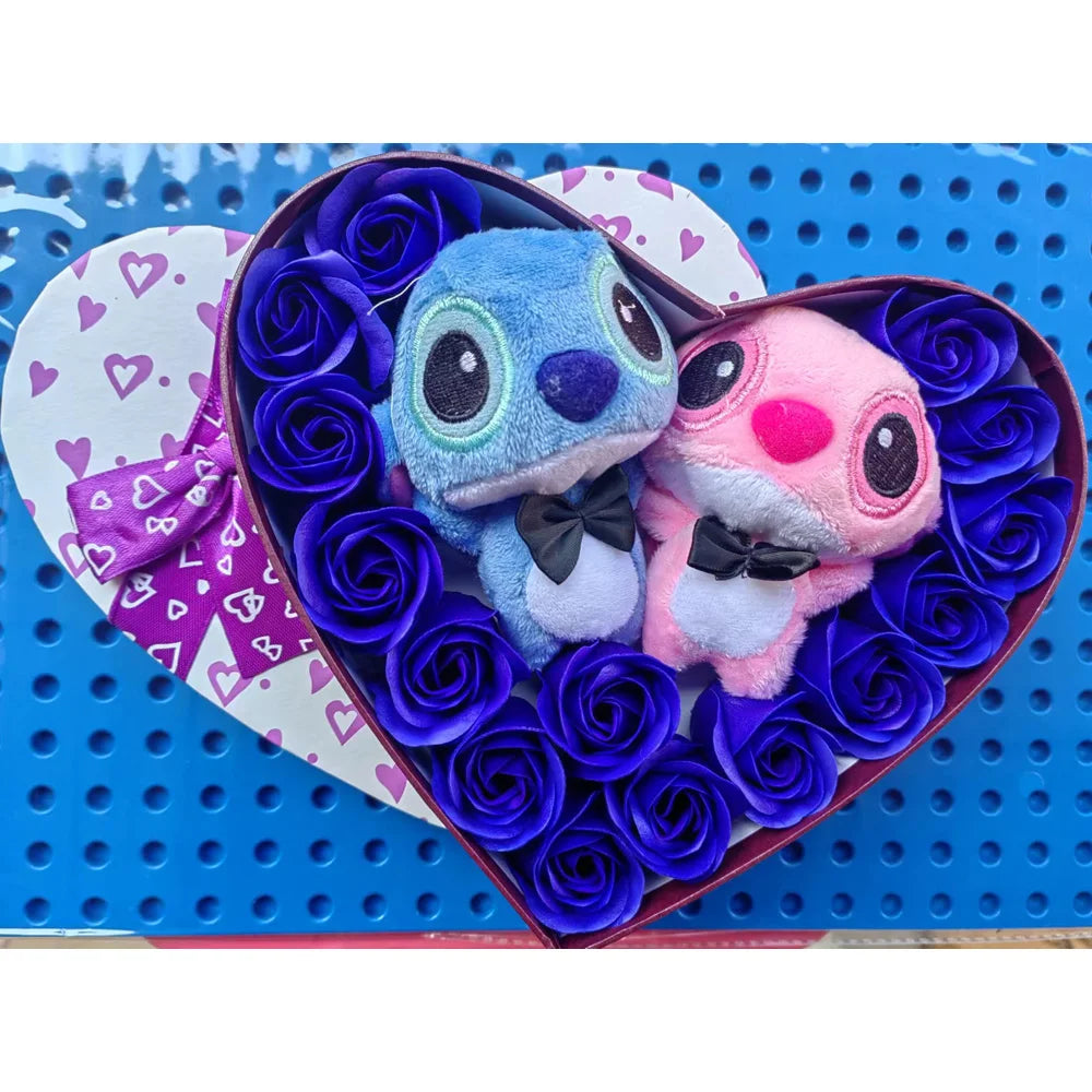 Disney Lilo & Stitch Plush Doll with Rose Bouquet – Gift Box & Flower Arrangement for Valentine’s & Christmas