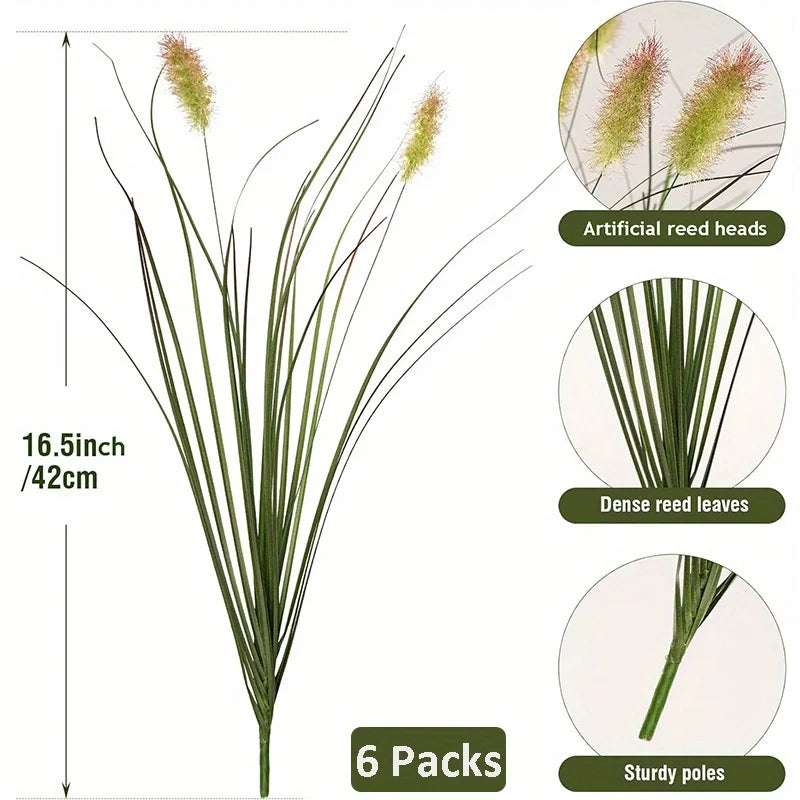 6Pcs Artificial Reed Grass Plants – Decorative Faux Greenery for Home, Living Room & Outdoor Garden Decor Simulation Plants
