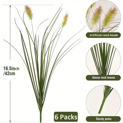 6Pcs Artificial Reed Grass Plants – Decorative Faux Greenery for Home, Living Room & Outdoor Garden Decor Simulation Plants