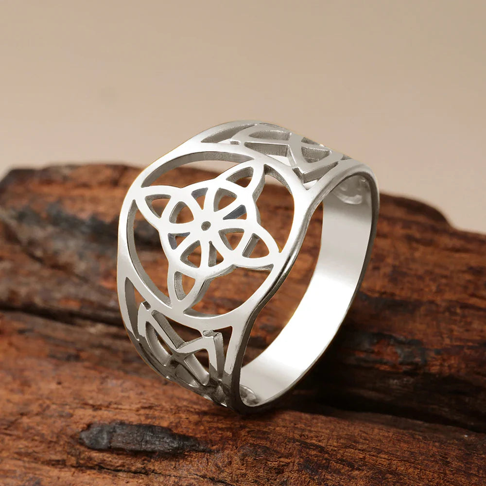 Witch Knot Stainless Steel Ring – Wiccan Celtic Knot Amulet, Good Luck & Protection Jewelry for Men & Women