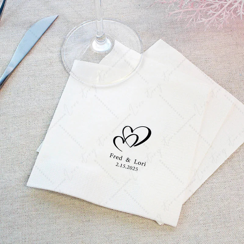 50pcs Personalized Wedding Cocktail Napkins – Custom Initials & Pet Portrait Dinner Party Decor