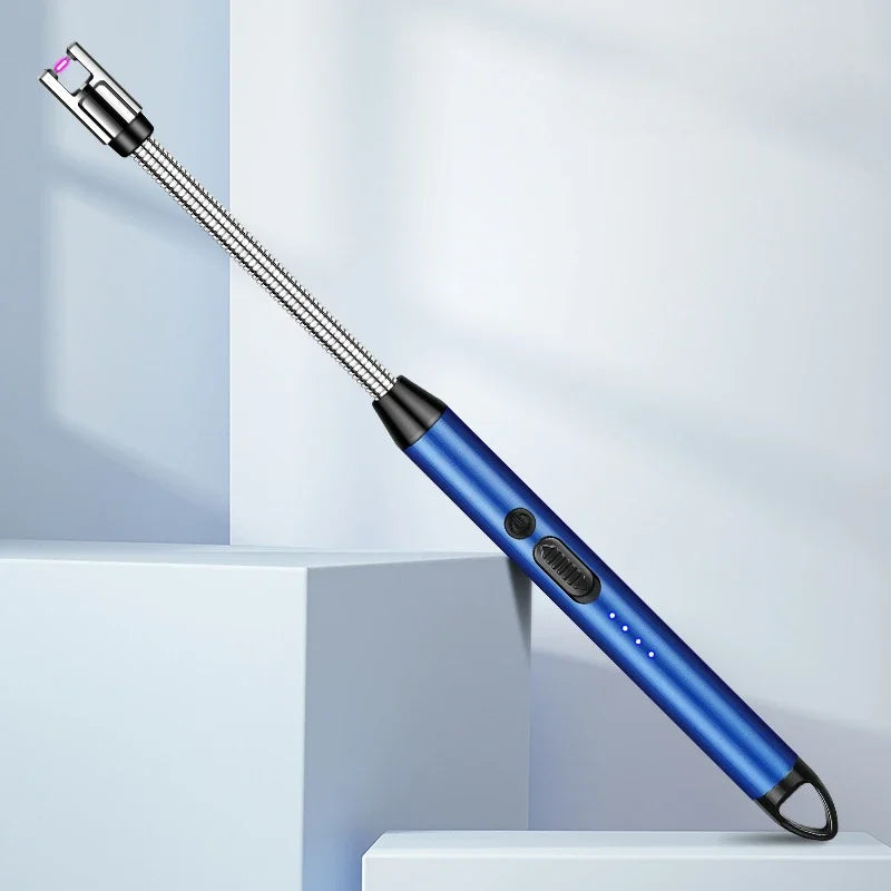 Type-C Rechargeable 360° Curved Windproof Plasma Lighter – Flameless USB BBQ & Kitchen Candle Ignition Electric Arc Lighter