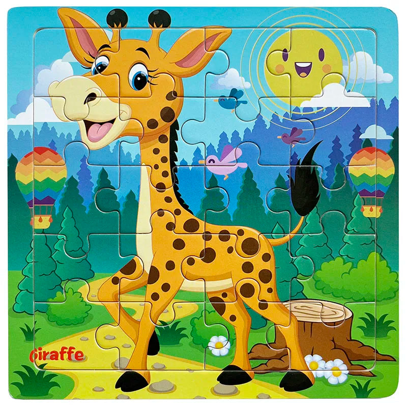 20-Piece Wooden Puzzle Set — Cartoon Animals, Cars, Letters & Numbers Educational Jigsaw Toys for Kids