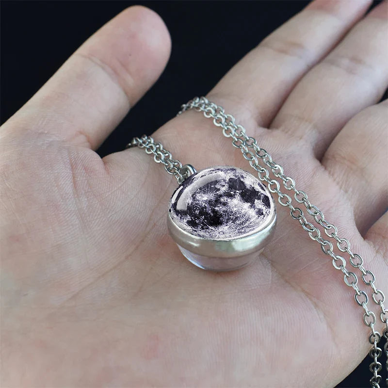 Solar System Planet Glass Ball Necklace – Moon, Earth, Jupiter & More Space-Themed Pendant for Women Fashion Gift