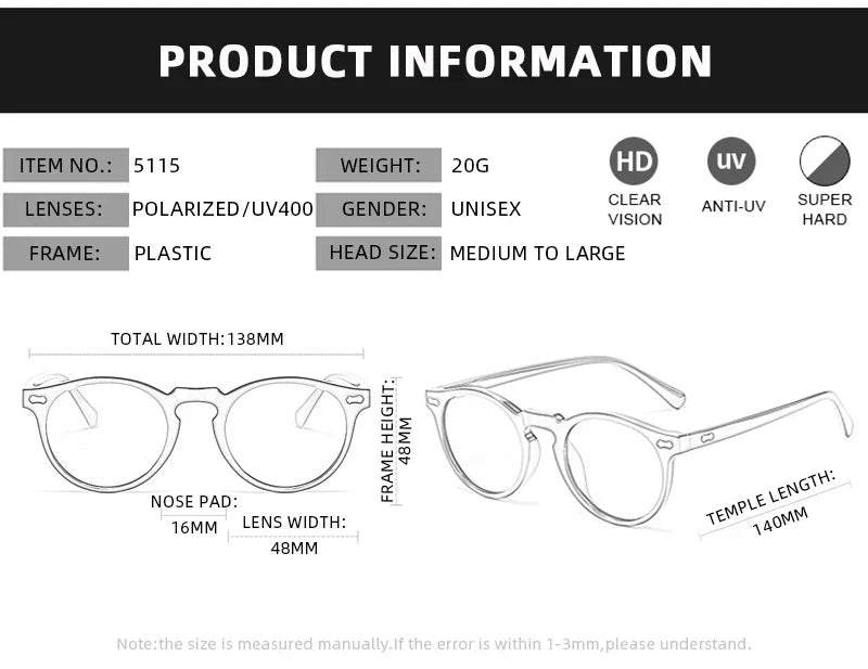 Retro Polarized Sunglasses — Small Round Vintage Shades for Men & Women