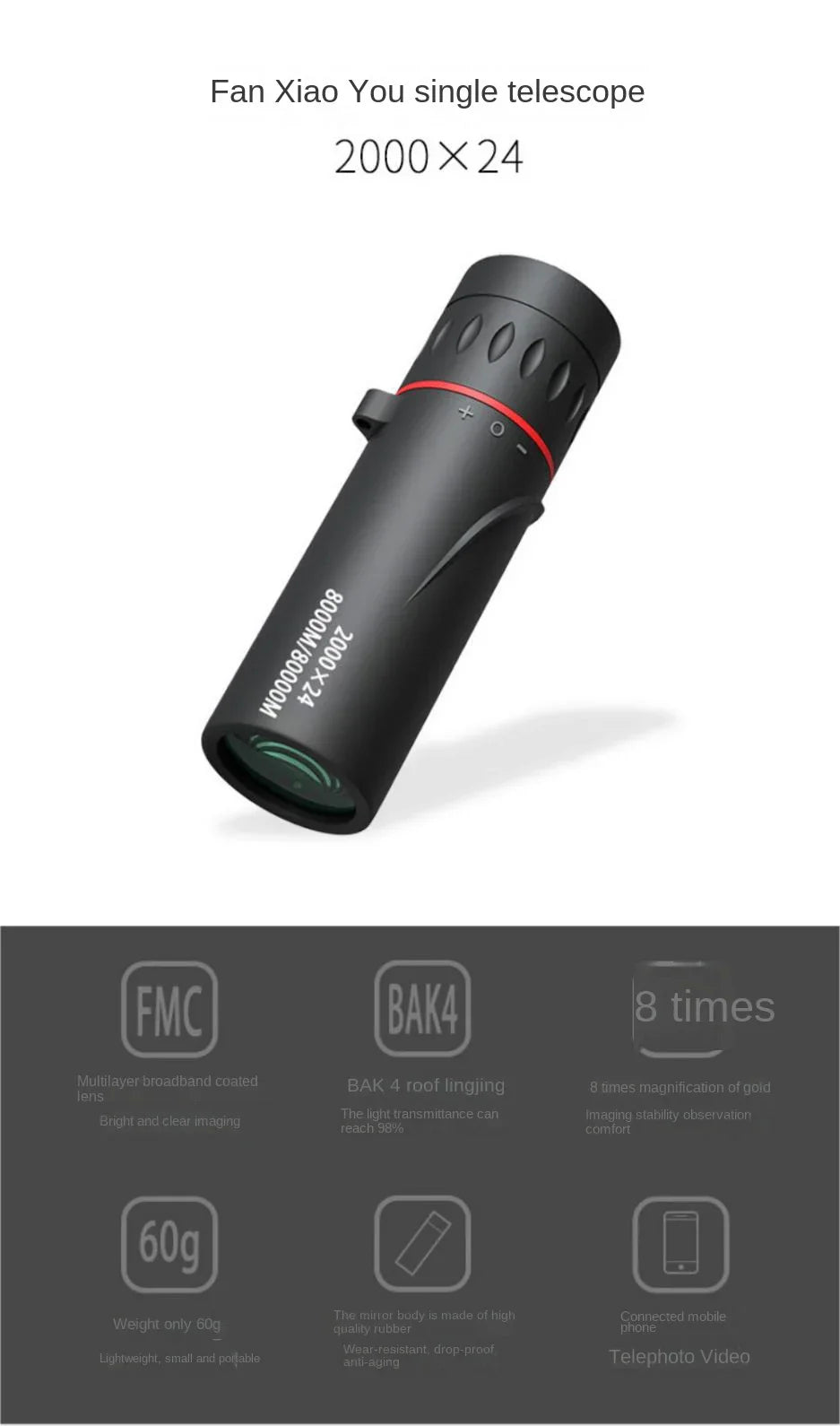 2000x24 HD Monocular Telescope – Mini Portable Phone Telescope with Holder for Outdoor Camping, Hunting & Birdwatching