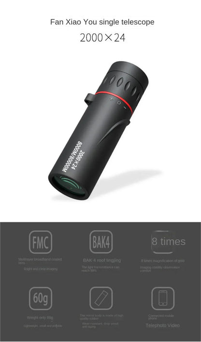 2000x24 HD Monocular Telescope – Mini Portable Phone Telescope with Holder for Outdoor Camping, Hunting & Birdwatching