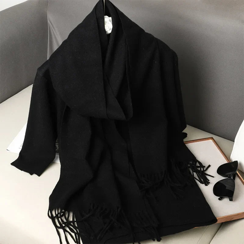 62-Color Solid Women’s Winter Scarf — Thick Warm Cashmere Pashmina Shawl with Tassels, Outdoor Luxury Wrap, Windproof Fashion Scarf