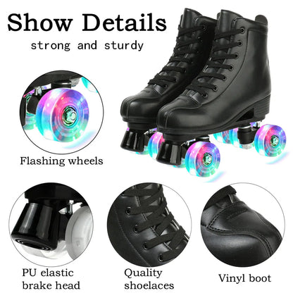 PU Leather Roller Skates – Inline & Quad Skating Shoes, Flashing 4-Wheel Sneakers, Europe Size, Training & Fun
