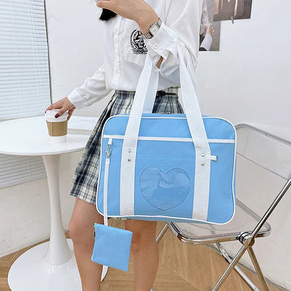Japanese Lolita Heart JK School Bag | Fashion PU Oxford Handbag for Women, Students & Cosplay Anime Shoulder Bag