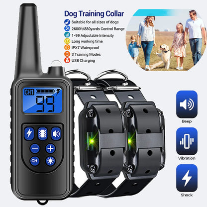 Electric Dog Training Collar - Detachable, Rechargeable Anti-Barking Shock & Vibration Collar for All Dogs with Clicker