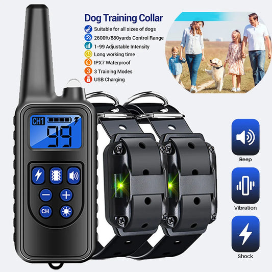 Electric Dog Training Collar - Detachable, Rechargeable Anti-Barking Shock & Vibration Collar for All Dogs with Clicker
