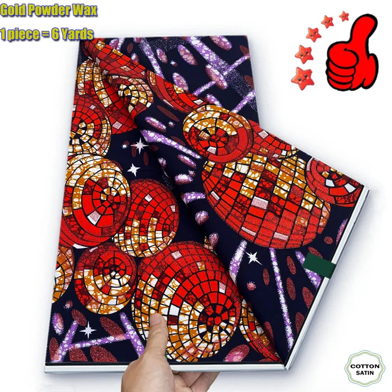 African Golden Wax Fabric - Soft Glitter Gold Print Batik Ankara Pagne