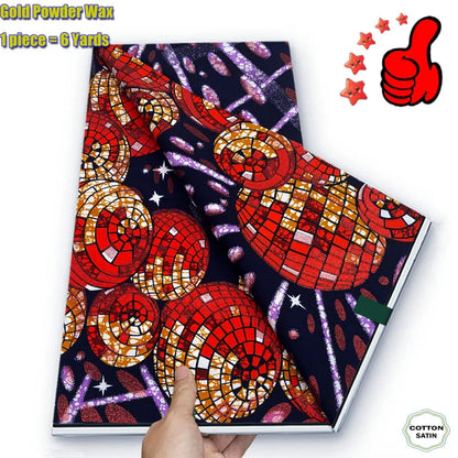 African Golden Wax Fabric - Soft Glitter Gold Print Batik Ankara Pagne