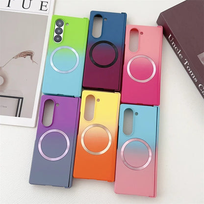 Gradient Dual Color Magnetic Liquid Silicone Phone Case for Samsung Galaxy Z Fold 7 / 6 / 5 / 4 / Z Fold 3 – MagSafe Compatible Shockproof Cover with Soft Touch Protection