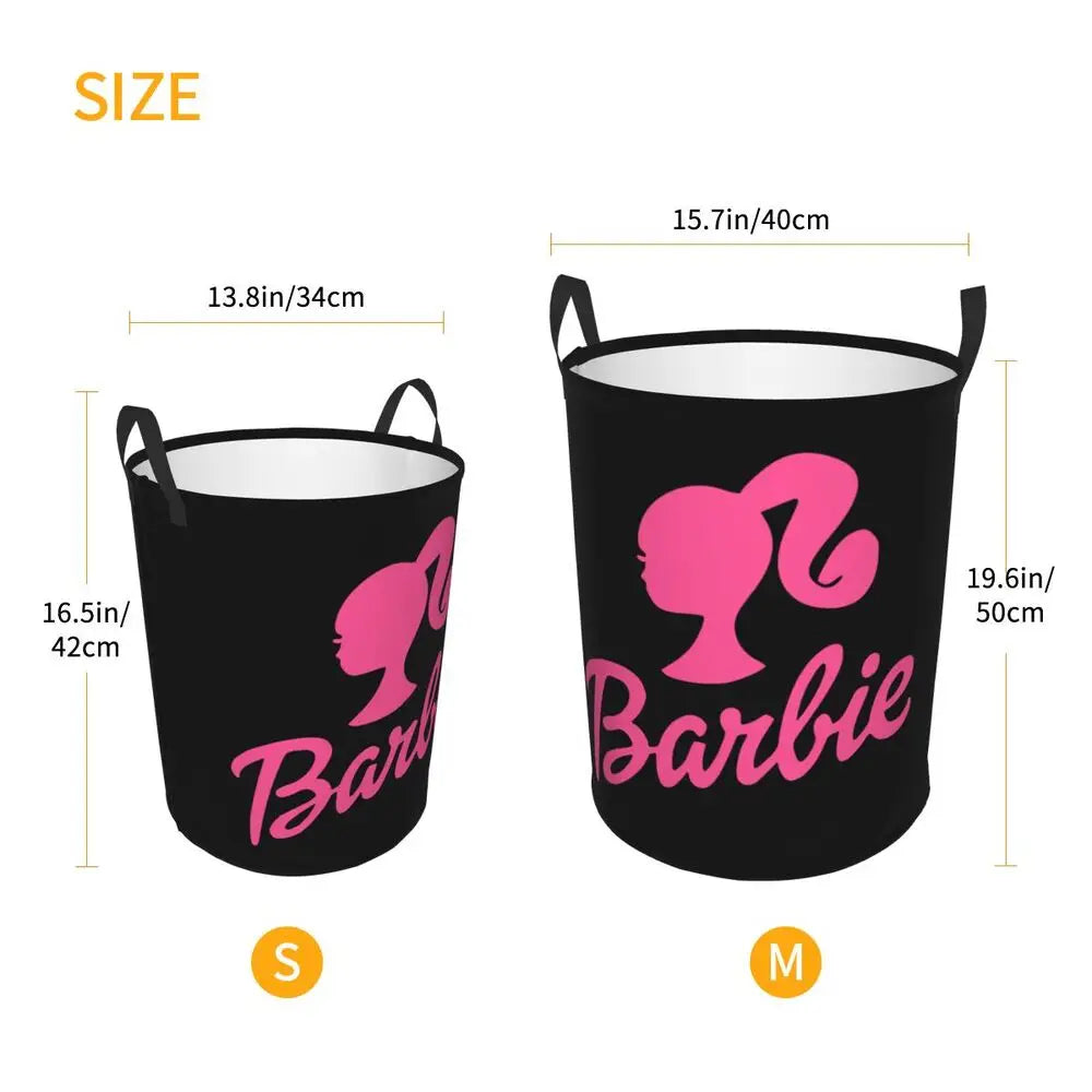 Custom Barbie Logo Laundry Basket – Collapsible Large Capacity Clothes Storage Bin, Disney Baby Hamper